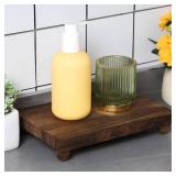 Amyhill Wood Pedestal Stand Kitchen Soap Tray Farmhouse Wooden Riser Stand for Kitchen Bathroom Counter Table Decor Plant Candle Vases Display (Dark Brown, 12 x 7 inch)