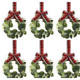 Buffalo Plaid Holiday Wreath with Eucalyptus and Berries 6 pk