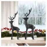 Cinnvoice 2 PCS Cast Iron Christmas Deer Figurines - Decorative Christmas Deer Tabletop Statue & Reindeer Sculpture Centerpiece for Living Room, Fireplace, Bedroom, Home Table Decorations