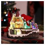 Alpine Corporation 6\" Tall Indoor Animated Christmas Village with Dancing Ice Skaters and Multicolor LED Lights, Tabletop Christmas Decoration