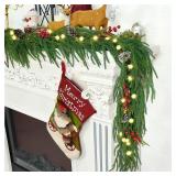 6.56FT Christmas Norfolk Pine Garland 40LED Bright Ball Lights with Red Berries Snowy Pincones Real Touch Green Pine Garlands for Mantle Table Stairs Fireplace Indoor Outdoor Home Christmas Decoration