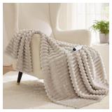Bedsure Heated Blanket Electric Throw - Thick Striped Flannel Electric Blanket, Heating with 4 Time Settings, 6 Heat Settings, and 3-Hour Timer Auto Shut Off, Gift for Grandma (50x60 inches, Linen)