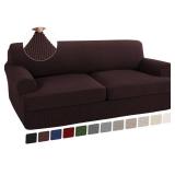 Turquoize 3 Piece T Cushion Sofa Slipcovers Stretch Couch Cover Furniture Covers with 2 Individual T Cushion Covers, Machine Washable (2 Cushion Sofa, Brown)