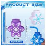 Sliner Christmas Snow Themed Party Favor Winter Snowflake Cup with Straws, 10 oz Plastic Snowflake Shape Cup for Christmas Winter Iced Birthday Baby Shower Party Supplies(12 Pcs)