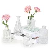 SUPMIND Glass Bud Vase Set of 5, Clear Small Flower Vases for Centerpieces in Bulk, Mini Vintage Vase for Rustic Wedding, Home,Table