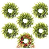 6 Pcs Christmas DIY Gree Wreath 10 Inch Green Artificial Wreaths DIY Faux Plain Wreaths Front Door Green Farmhouse Cabinets Wreath Indoor Outdoor Wall Decor(Pine Needle)