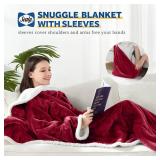 Sealy Electric Blanket Wearable with Foot Pocket, Electric Snuggle Blanket with Sleeves, Flannel & Sherpa Heating Throw with 6 Heat Settings & 2-10 Hours Auto Shut Off, 50 * 70\"+18\", Red