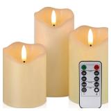 VIEWELLD Flickering Flameless Candles with Remote and Timer, Realistic LED Candles, Battery Operated Candles for Christmas Home Wedding Birthday Decoration, Real Wax Set of 3(Ivory White)