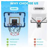 Indoor Basketball Hoop for Kids, Over The Door Mini Basketball Hoop Set with LED Lights, Scoreboard, 4 Balls & Sound Effects - Indoor Toys Gift for Boys & Girls Ages 3-12 for Birthday & Christmas