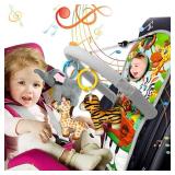 TOYMNI Car Seat Toys for 6-12 Months - Musical Pedal Piano with Baby Mirror, Squeaky Sensory Soft Animal Toys for Rear Facing Carseats