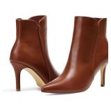 Elisabet Tang Women Chic Heeled Ankle Boots,Sexy Pointed Toe 3 Inch High Heel Fashion Booties with Side Zipper Envening Party Dress Shoes Brown size 7
