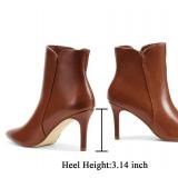 Elisabet Tang Women Chic Heeled Ankle Boots,Sexy Pointed Toe 3 Inch High Heel Fashion Booties with Side Zipper Envening Party Dress Shoes Brown size 7