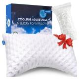 KUCEY Cooling Side Sleeper Pillow for Neck and Shoulder Pain, Luxury Shredded Memory Foam Curved Bed Pillows for Sleeping Set of 1- Adjustable Queen Size- Washable Cover Crescent White