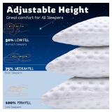 KUCEY Cooling Side Sleeper Pillow for Neck and Shoulder Pain, Luxury Shredded Memory Foam Curved Bed Pillows for Sleeping Set of 1- Adjustable Queen Size- Washable Cover Crescent White