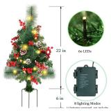 Lulu Home 2 Pack 2 Ft Pre-Lit Pathway Christmas Trees with Stake, Battery Operated 60 LED Lighted Small Christmas Trees Yard Stake Outdoor Decoration with Red Berries, Red Balls, Pine Cones