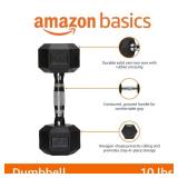 Amazon Basics Rubber Hex Dumbbell Hand Weight, 10 Pounds, Single, Black