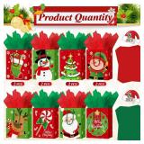 Cholemy 16 Pcs Medium Thick Christmas Gift Bags with Tissue Paper Christmas Kraft Paper Goodie Bags with Handles for Xmas Gift Wrapping Holiday Party Supplies 10 x 8 x 4.4 Inch(Lovely)