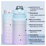 RYI Large Half Gallon 64 OZ Motivational Water Bottle with Straw Time Marker BPA Free for Sport and Fitness Purple Green