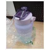RYI Large Half Gallon 64 OZ Motivational Water Bottle with Straw Time Marker BPA Free for Sport and Fitness Purple Green