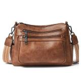 Bluome 7L Crossbody Purses for Women, Pocketbooks Medium Crossbody Bags Vegan Leather Shoulder Handbags with Guitar Strap,Brown