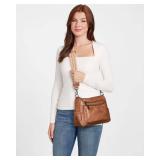 Bluome 7L Crossbody Purses for Women, Pocketbooks Medium Crossbody Bags Vegan Leather Shoulder Handbags with Guitar Strap,Brown