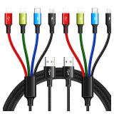 Multi Charging Cable 3.5A Multiple Charger Cable Braided 4 in 1 Multi USB Cable Fast Charging Cord with IP/Type C/Micro Ports for Cell Phones/iPhone Series/Tablets/Samsung Galaxy & More (2Pack 4Ft)