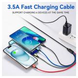 Multi Charging Cable 3.5A Multiple Charger Cable Braided 4 in 1 Multi USB Cable Fast Charging Cord with IP/Type C/Micro Ports for Cell Phones/iPhone Series/Tablets/Samsung Galaxy & More (2Pack 4Ft)