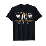 Trick Or Teeth Funny Halloween Costume Dentist Dental Squad T-Shirt size L purple not black