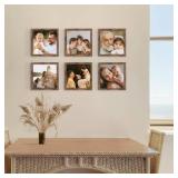 Fisnish 8x8 Picture Frame, Wall Hanging Square Gallery Photo Frame or Tabletop Display Frame, Brown