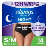 Always Discreet Adult Incontinence Overnight Underwear for Women, Small/Medium, Up to 100% Bladder Leak Protection, 14 Count