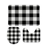 ZHIMI Bathroom Rugs Mats Set 3 Piece Non Slip Bath Rugs ï»¿Plaid Pattern White Black Mats Absorbent Shower Rug Soft Toilet Floor Carpet Doormat Machine Washable