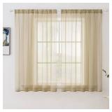 MIULEE Beige Window Sheer Curtains for Bedroom Living Room Solid Elegant Net Drapes 2 Panels Width 38 x Length 45 Inches