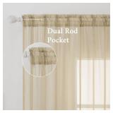 MIULEE Beige Window Sheer Curtains for Bedroom Living Room Solid Elegant Net Drapes 2 Panels Width 38 x Length 45 Inches