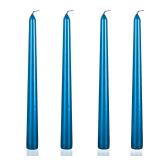 Kandelo Tall Metallic Taper Candle, 4 Glossy Blue - Unscented, 10 Inch, Non-drip, Dinner Candle, Birthday Candle