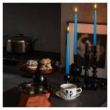 Kandelo Tall Metallic Taper Candle, 4 Glossy Blue - Unscented, 10 Inch, Non-drip, Dinner Candle, Birthday Candle