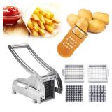 Azooken French Fry Cutter, 2-blade Potato Slicer No-Slip Suction Base Stainless Steel French Fry Cutter with 1 Peeler, Perfect for Potatoes, French Fries, Cucumber,Vegetables Carrot