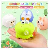 4 Pack Cute Squishy Fidget Toys, Animal Spit Bubbles Stress Relief Toy, Squishies Toys for Kids and Adults, Party Favors, Easter Basket Stuffers, Goodie Bag Stuffers and Stocking Stuffers