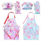 Hercicy 8 Pcs Kids Apron and Chef Hat Set for Cooking Painting Girls Toddler 5-12 Years Child Aprons Hat Oven Mittens(Bright Color, Mermaid)