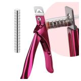 False Nail Clippers with Magnets Stainless Steel Nail Cutter for Acrylic Nail Nail Clippers with 15Pcs Small Magnets for Home Salon Nail Art (Pink)