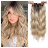 PANEWAY Hair Toppers For Women 20inch Long Wavy Curly Hair Topper Ombre Blonde With Dark Root Clip In Synthetic Wiglets Hair Pieces For Women
