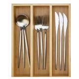 Small Silverware Drawer Organizer Kitchen Utensils Trays For Drawer Bamboo Cutlery Tray Skinny Flatware Organizer Narrow Spoon Fork Cutlery Holder Drawer Flatware Trays Slim Silverware Organizers