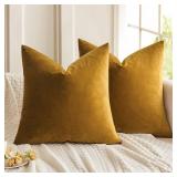 MIULEE Pack of 2 Mustard Yellow Pillow Covers 18x18 Inch Decorative Velvet Throw Pillow Covers Modern Soft Couch Throw Pillows Farmhouse Spring Home Decor for Sofa Bedroom Living Room