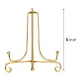 Tatuo 4 Packs Plate Stands for Display 6 Inch Plate Display Stand, Iron Easel Picture Frame Holder, Decorative Photo Holder Stand for Home Decoration (Gold, 6 Inch)