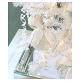 Ivory Christmas Ribbon Wired Sheer Organza Ribbon with Gold Sliver Border for Christmas Tree, 1.5 Inch 25 Yards