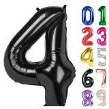 4 Balloon - Black Birthday Number Balloons, 40 Inch Large Foil Balloons for Men Women Boys Girs Black Themed Birthday Decorations
