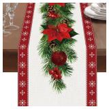 Netnology Watercolor Poinsettia Red Christmas Table Runner with White Snowflake,Seasonal Winter Xmas Party Decoration Holiday Indoor Home Kitchen Decor 13 x 108 Inch