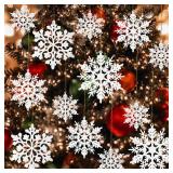 36-Pack Snowflake Christmas Tree Ornaments - White Glitter Snowflake Decorations for Xmas Tree, Adornos para Ãrbol de Navidad, Winter Snow Flakes Decor.