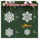 36-Pack Snowflake Christmas Tree Ornaments - White Glitter Snowflake Decorations for Xmas Tree, Adornos para Ãrbol de Navidad, Winter Snow Flakes Decor.