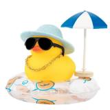 wonuu Rubber Duck Car Ornaments Dashboard Decorations for Cute Accessories with Straw Hat Necklace Sun Umbrella and Sunglasses, Blue