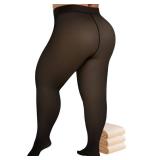 Buauty Plus Size Fleece Lined Tights Womens- Winter Warm Fake Translucent Thermal Pantyhose,Thick Leggings under Dresses